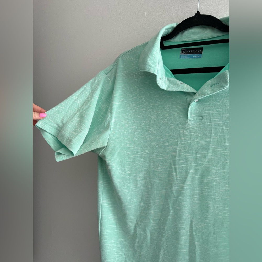 PGA Tour Mint Men's Green Short Sleeve Collar Polo Golf Casual Shirt Medium - Picture 4 of 8
